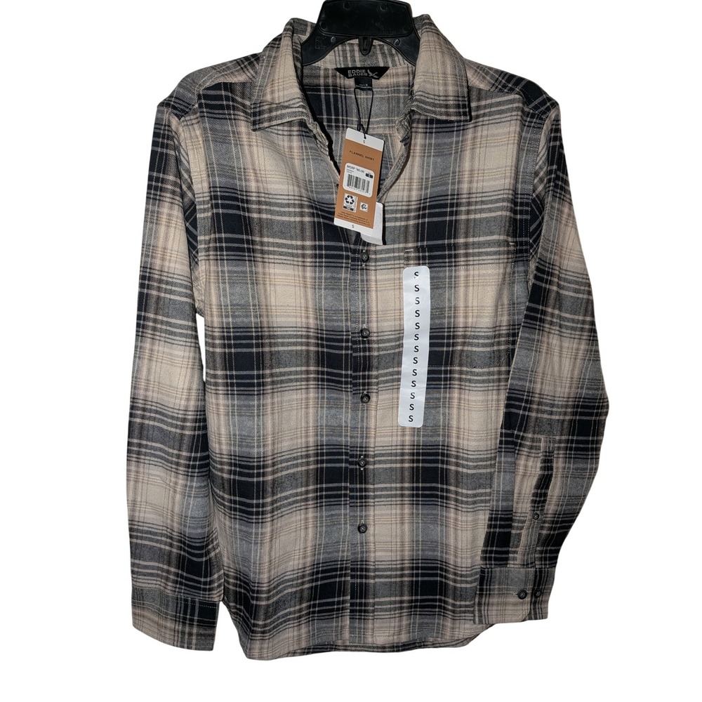 Eddie Bauer Mens Plaid Flannel Shirt Beige Black Grey Long Sleeve S NEW